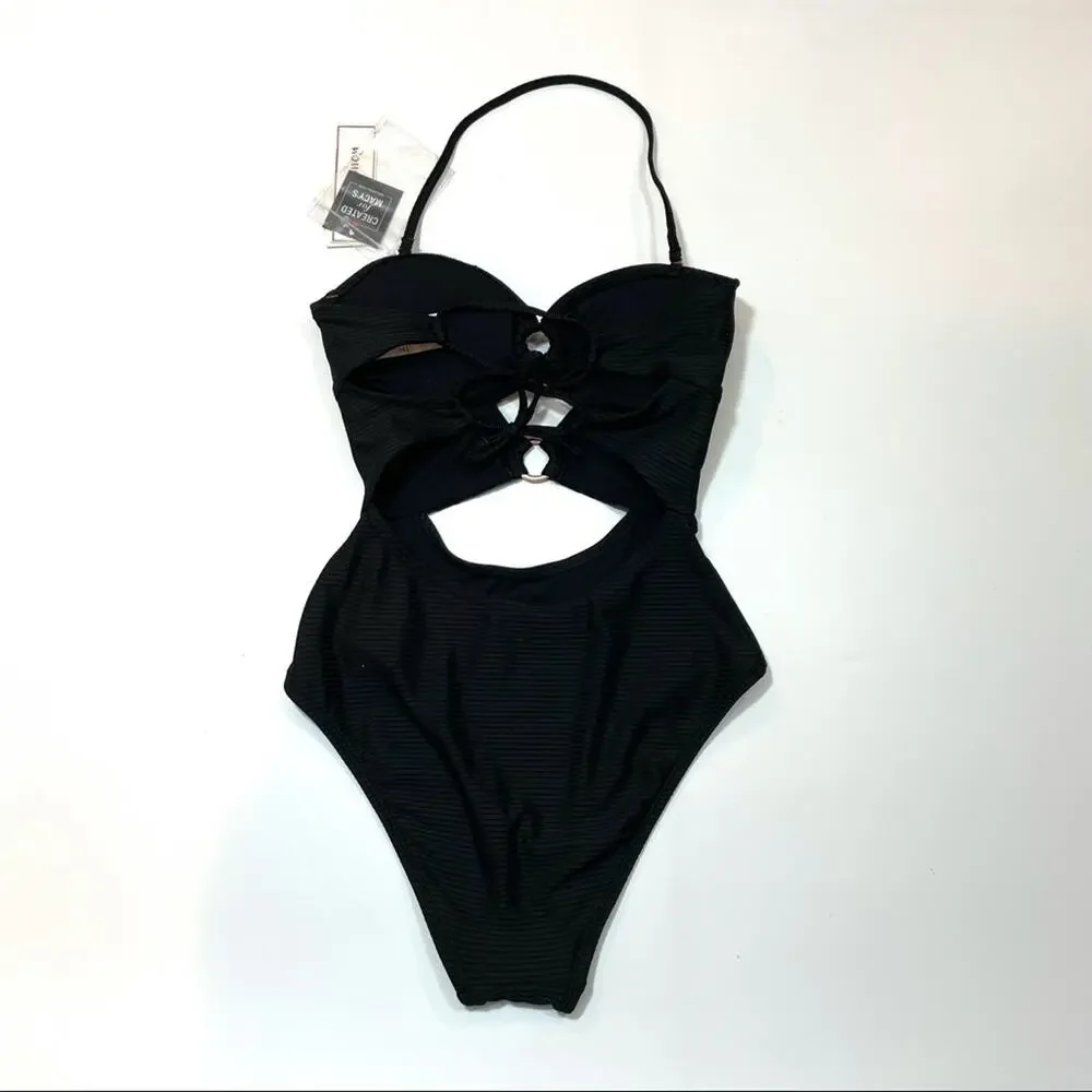 Hula Honey Black Ribbed one piece swimsuit